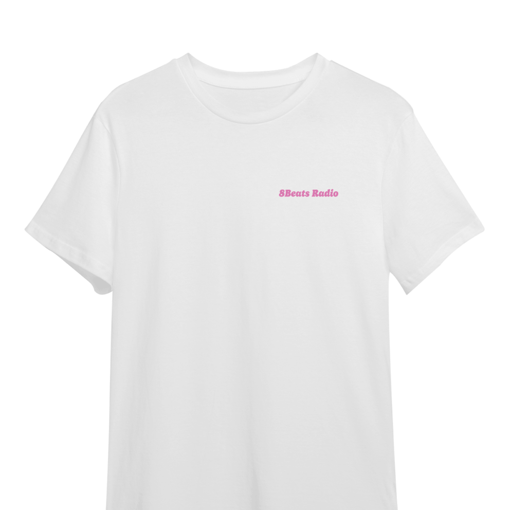 White round-neck cotton t-shirt with short sleeves and rose-colored 8Beats Radio logo on the chest, along with an 8-ball pool illustration on the back.

Design by Damn Visual
https://damnvisual.myportfolio.com/

50% of profits will go directly to the artist

· Unisex straight fit
· DTG printing made in France
· 100% organic cotton
· 180 gr/m²