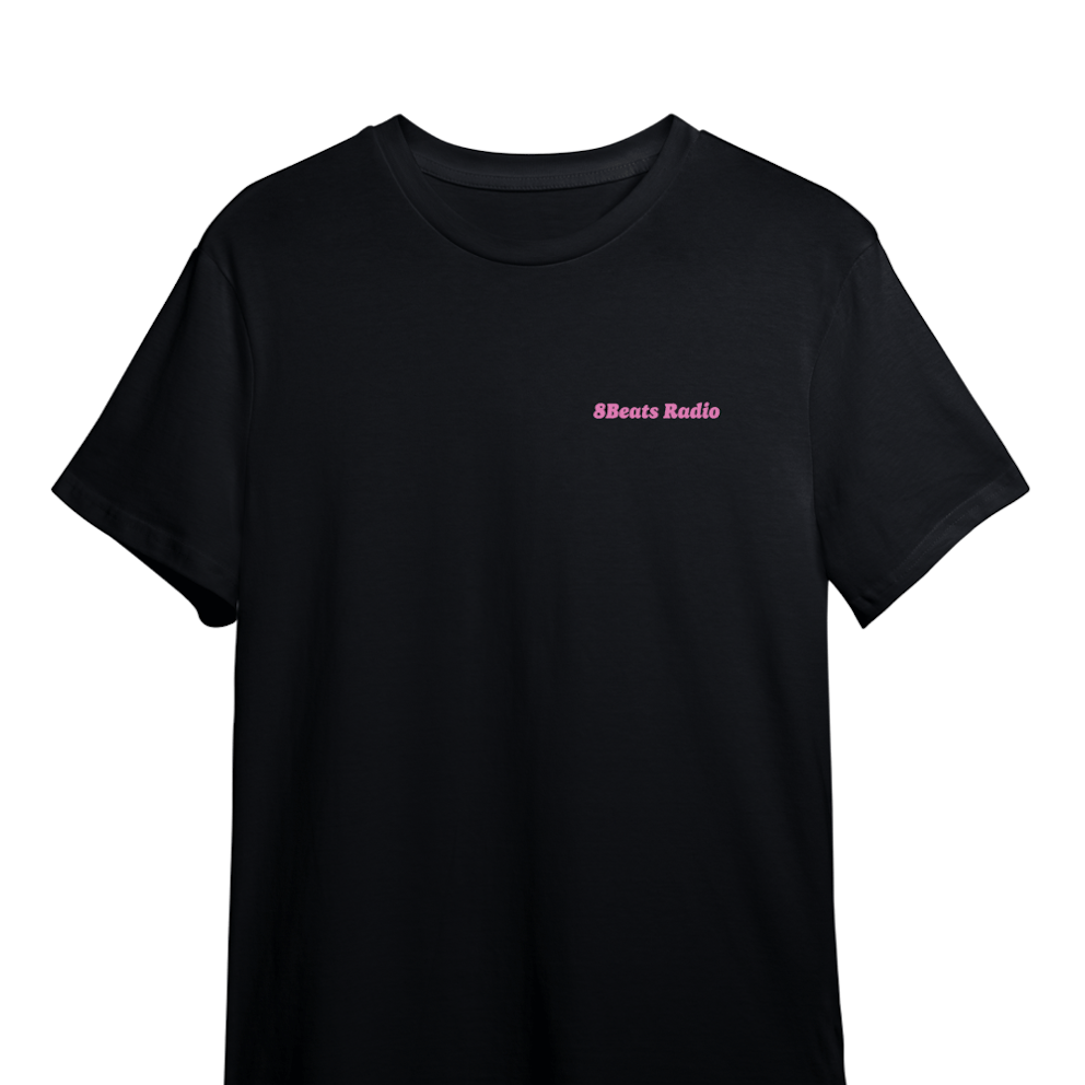 Black round-neck cotton t-shirt with short sleeves and rose-colored 8Beats Radio logo on the chest, along with an 8-ball pool illustration on the back.

Design by Damn Visual
https://damnvisual.myportfolio.com/

50% of profits will go directly to the artist

· Unisex straight fit
· DTG printing made in France
· 100% organic cotton
· 180 gr/m²